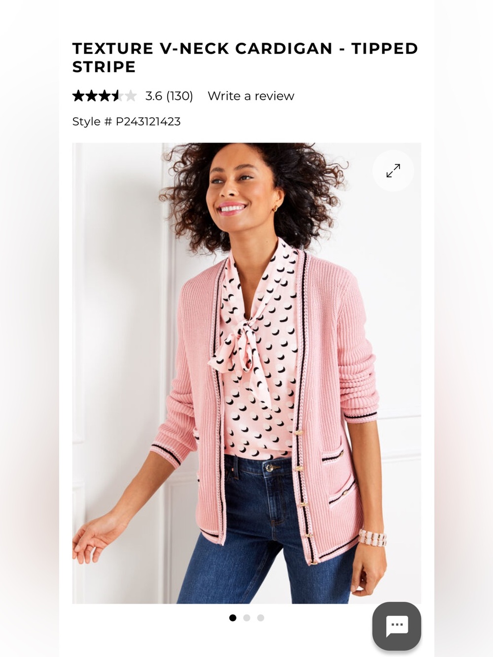 Talbots Pink Ribbed Open-Front Cardigan with Black Trim